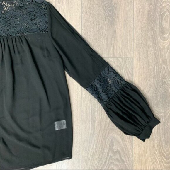 FREE PEOPLE For Love & Lemons Sacramento Blouse Black Sheer Lace Long Sleeves S - Picture 7 of 16